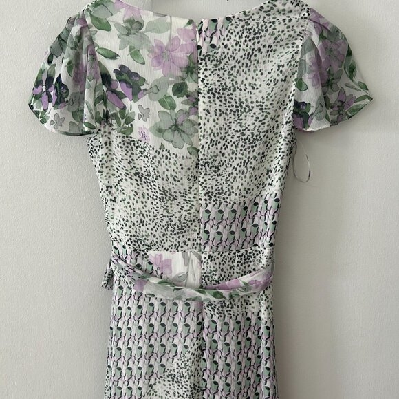 DKNY Womens size 6p Floral Printed Short Sleeves Faux Lined High low Wrap Dress - Picture 6 of 16